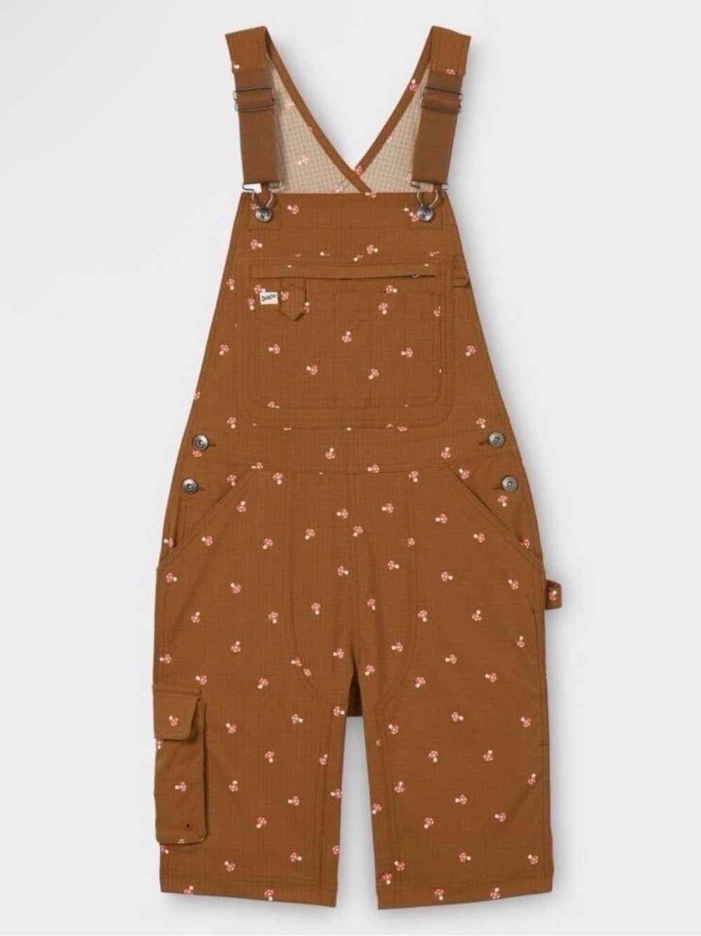 Duluth Tradng Womens XS Mushrooms on Brown Heirloom Gardening Short Overalls